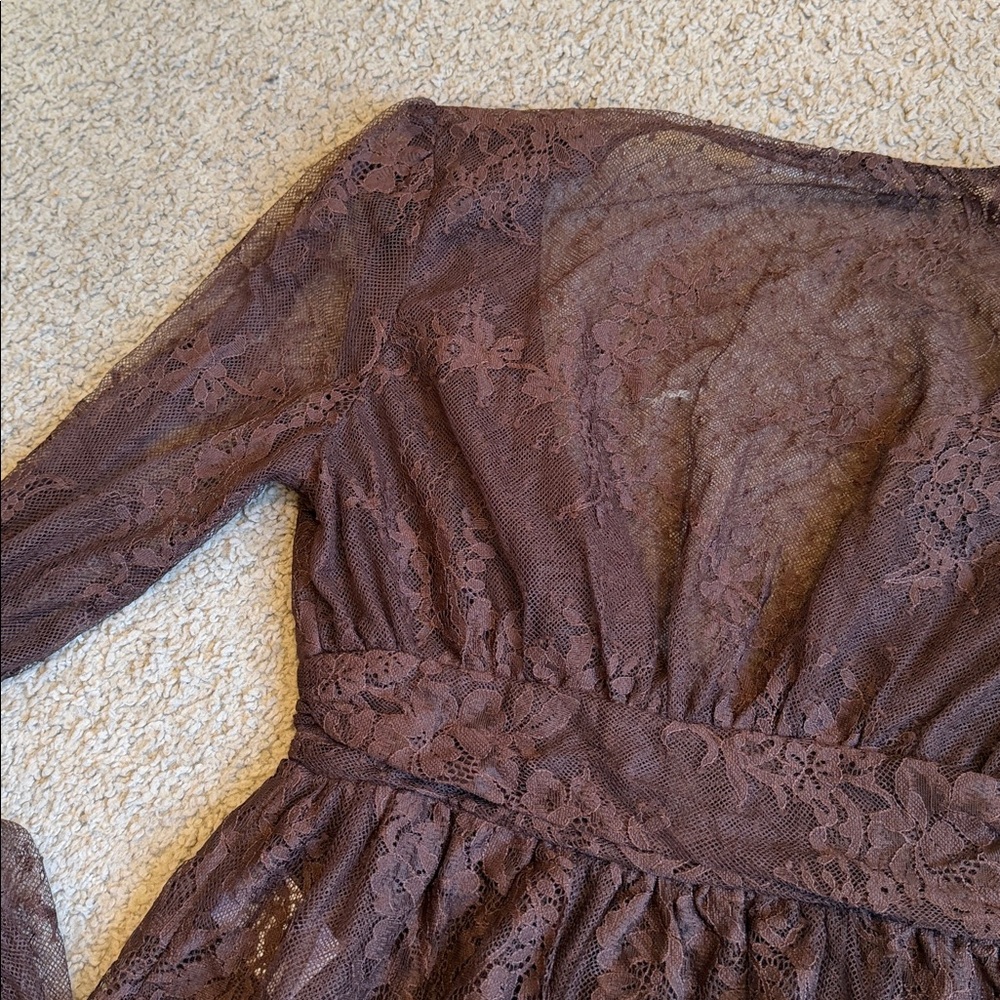 12th Tribe Sheer Lace Tie-Front Blouse in Dark Brown - Picture 10 of 10